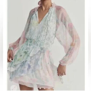 LoveShackFancy Glass Floral Print Dress Enchanted Wind Pink and Green Size 00